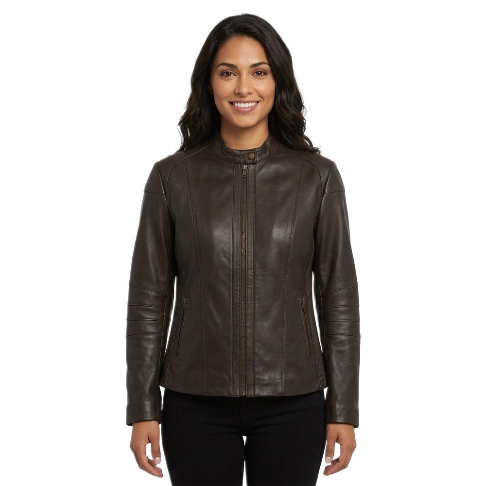 Donna Salyers Mason & Cooper Women's Size 4XL Brown Leather Moto Jacket Coat NWT